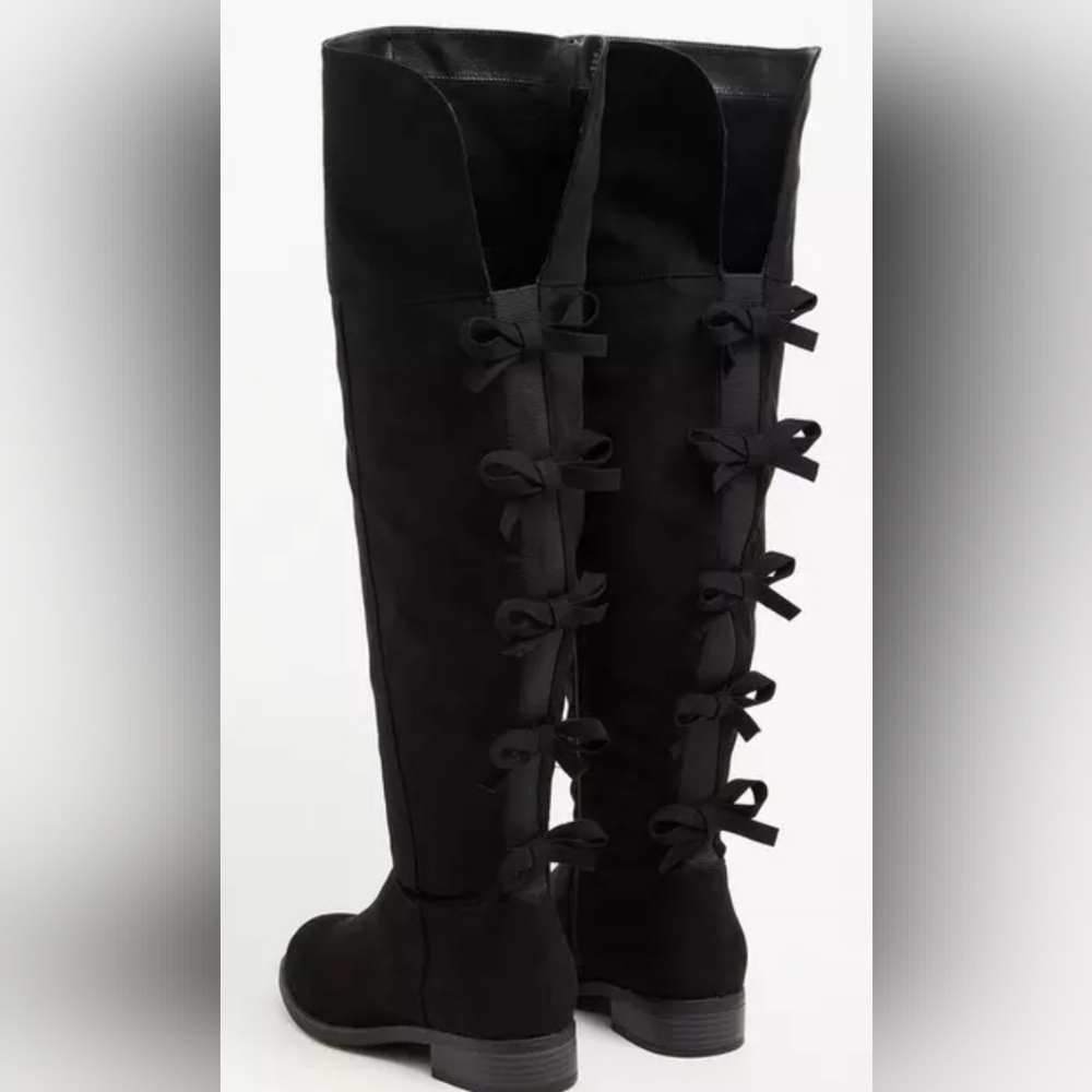 Torrid. Black Over The Knee Boots With Bows In Back Size 11wide